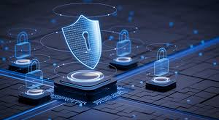 Glowing shield and padlocks representing enterprise cybersecurity